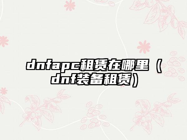 dnfapc租赁在哪里（dnf装备租赁）
