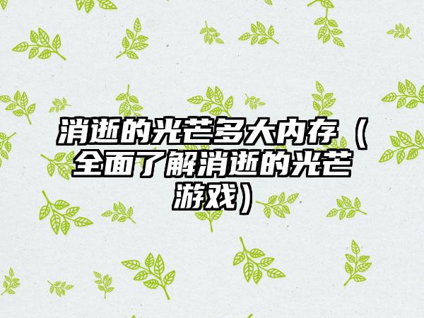 消逝的光芒多大内存（全面了解消逝的光芒游戏）