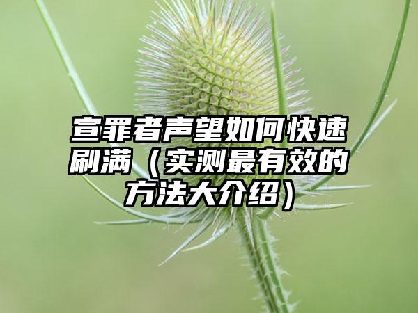 宣罪者声望如何快速刷满（实测最有效的方法大介绍）