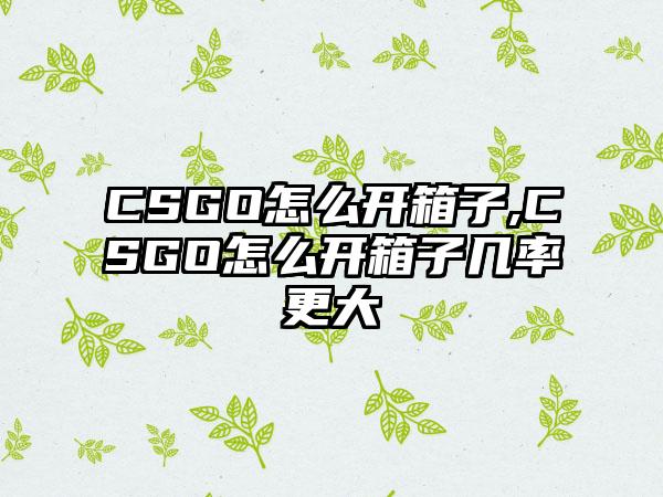 CSGO怎么开箱子,CSGO怎么开箱子几率更大