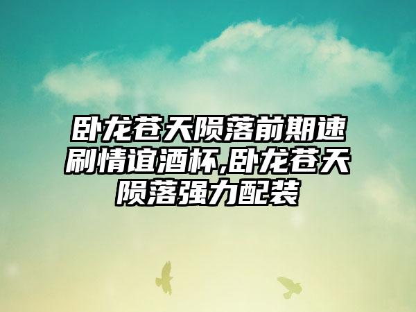 卧龙苍天陨落前期速刷情谊酒杯,卧龙苍天陨落强力配装