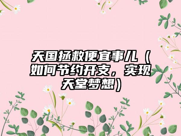 天国拯救便宜事儿（如何节约开支，实现天堂梦想）