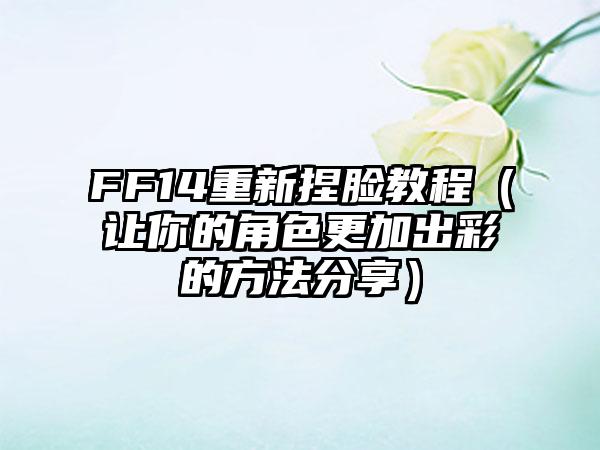 FF14重新捏脸教程（让你的角色更加出彩的方法分享）