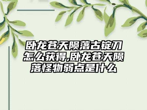 卧龙苍天陨落古锭刀怎么获得,卧龙苍天陨落怪物弱点是什么