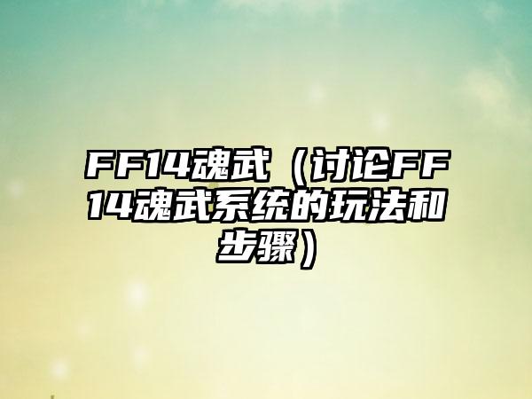 FF14魂武（讨论FF14魂武系统的玩法和步骤）