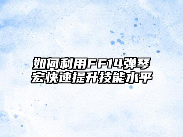 如何利用FF14弹琴宏快速提升技能水平