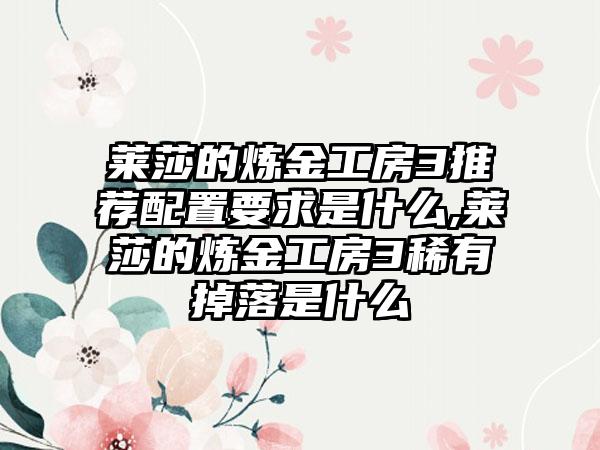 莱莎的炼金工房3推荐配置要求是什么,莱莎的炼金工房3稀有掉落是什么