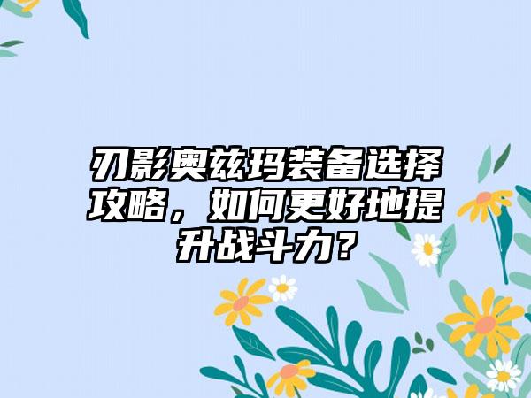 刃影奥兹玛装备选择攻略，如何更好地提升战斗力？
