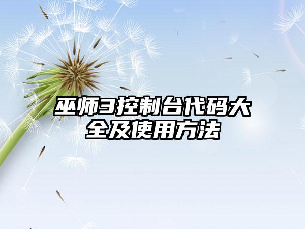 巫师3控制台代码大全及使用方法