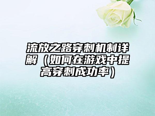 流放之路穿刺机制详解（如何在游戏中提高穿刺成功率）