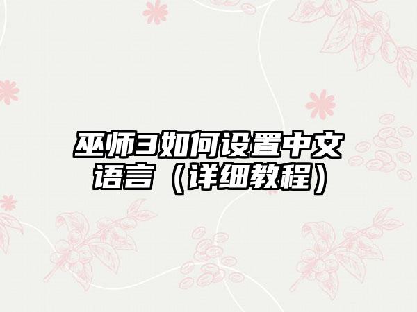 巫师3如何设置中文语言（详细教程）
