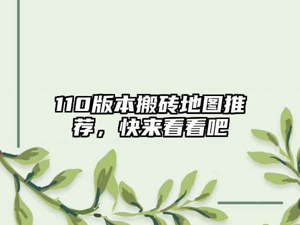 110版本搬砖地图推荐，快来看看吧