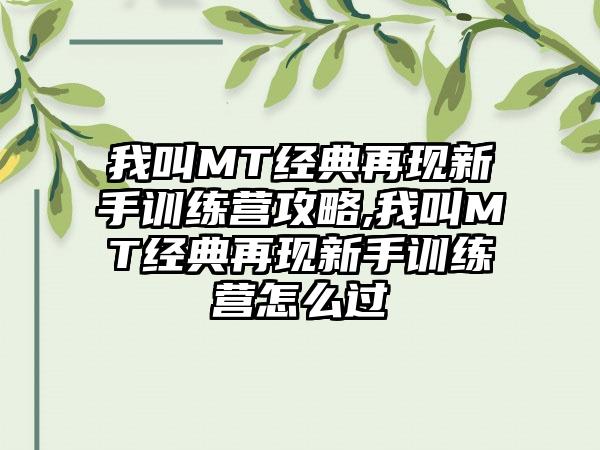 我叫MT经典再现新手训练营攻略,我叫MT经典再现新手训练营怎么过