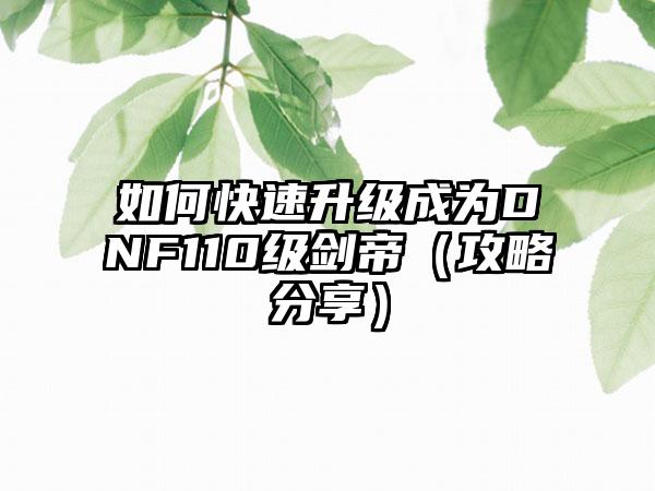 如何快速升级成为DNF110级剑帝（攻略分享）