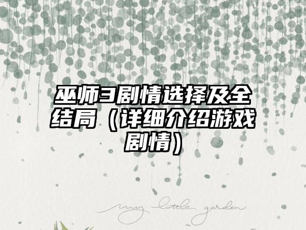 巫师3剧情选择及全结局（详细介绍游戏剧情）