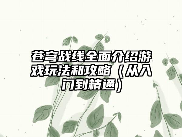 苍穹战线全面介绍游戏玩法和攻略（从入门到精通）