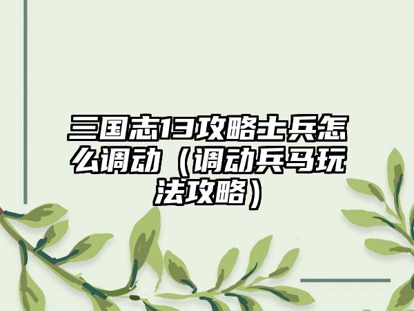 三国志13攻略士兵怎么调动（调动兵马玩法攻略）