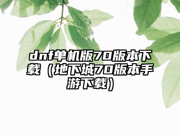 dnf单机版70版本（地下城70版本手游）