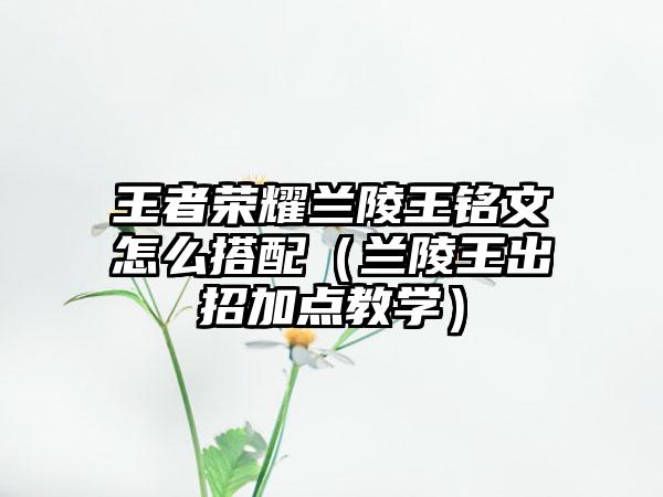 王者荣耀兰陵王铭文怎么搭配（兰陵王出招加点教学）