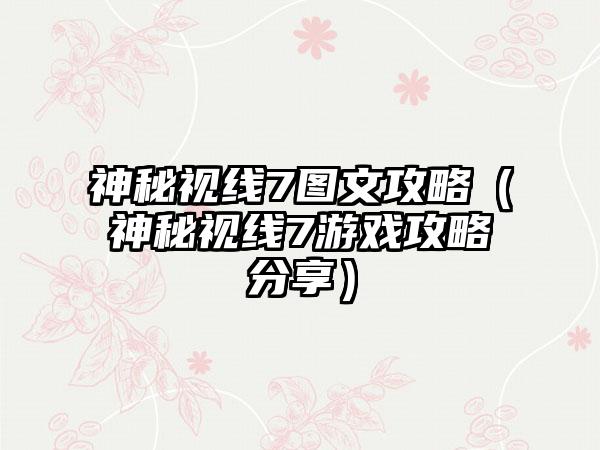 神秘视线7图文攻略（神秘视线7游戏攻略分享）