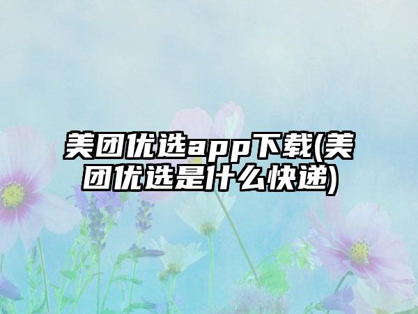 美团优选app(美团优选是什么快递)
