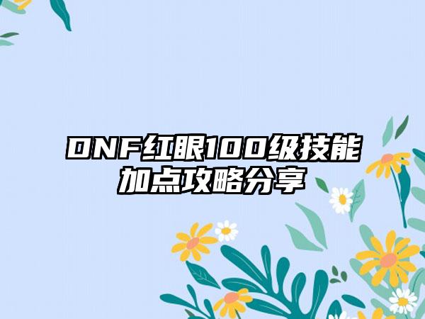 DNF红眼100级技能加点攻略分享