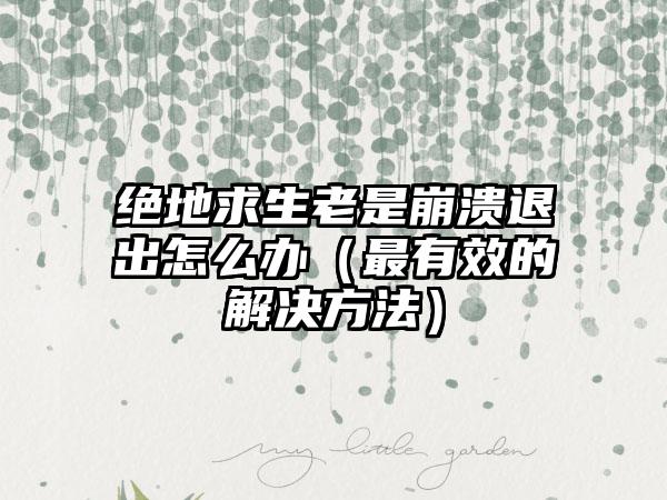 绝地求生老是崩溃退出怎么办（最有效的解决方法）