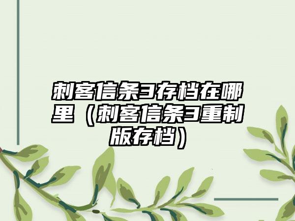 刺客信条3存档在哪里（刺客信条3重制版存档）