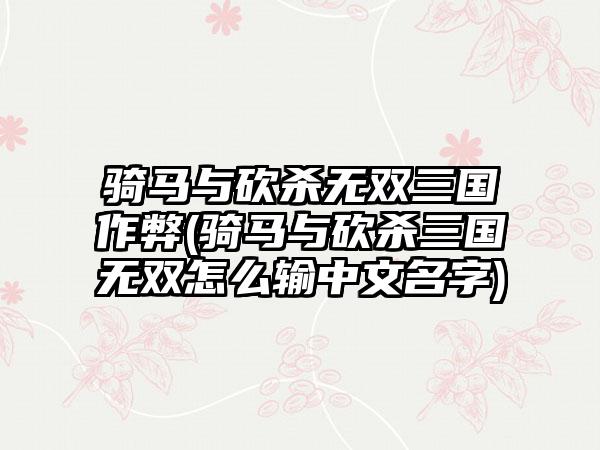 骑马与砍杀无双三国作弊(骑马与砍杀三国无双怎么输中文名字)