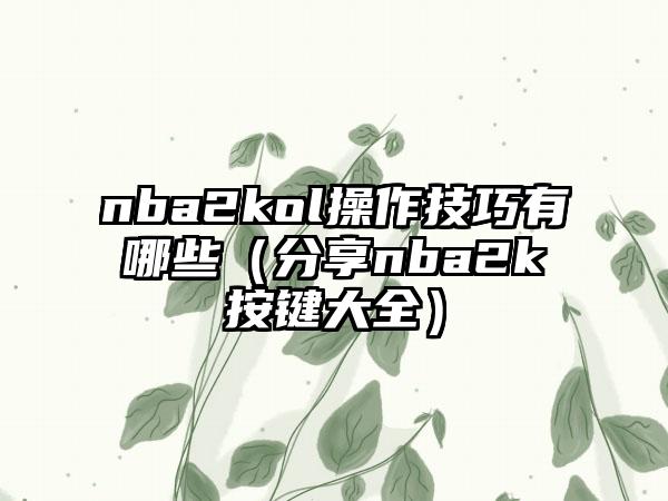 nba2kol操作技巧有哪些（分享nba2k按键大全）