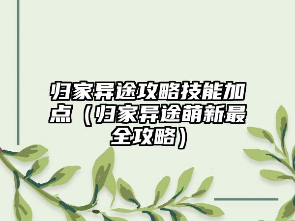 归家异途攻略技能加点（归家异途萌新最全攻略）