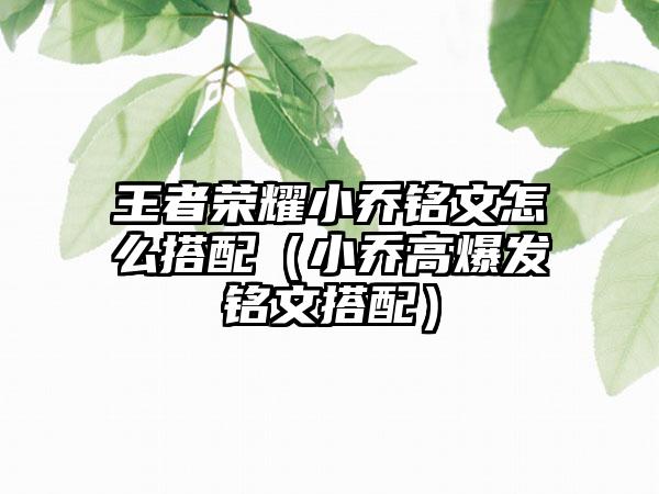 王者荣耀小乔铭文怎么搭配（小乔高爆发铭文搭配）
