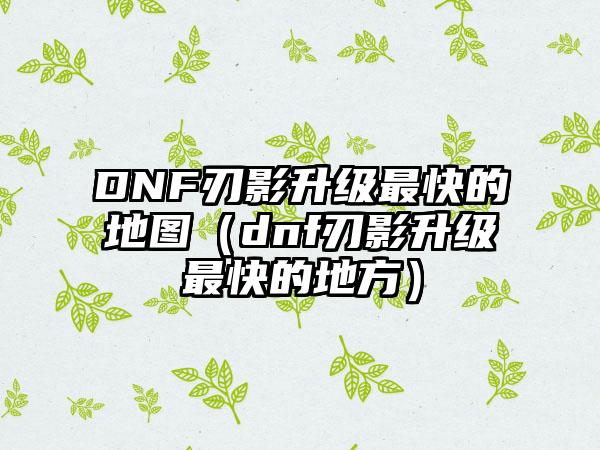DNF刃影升级最快的地图（dnf刃影升级最快的地方）