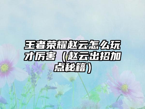 王者荣耀赵云怎么玩才厉害（赵云出招加点秘籍）