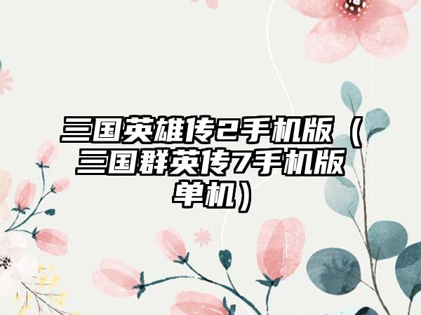 三国英雄传2手机版（三国群英传7手机版单机）