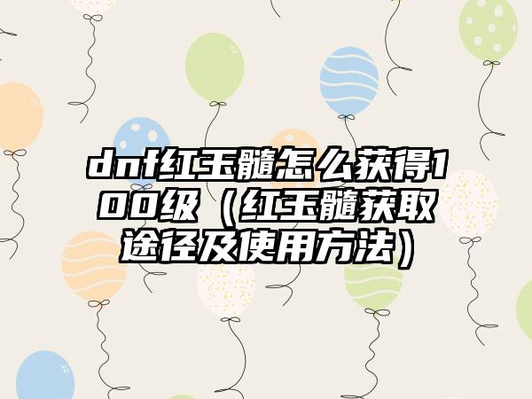 dnf红玉髓怎么获得100级（红玉髓获取途径及使用方法）