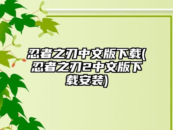 忍者之刃中文版(忍者之刃2中文版安装)