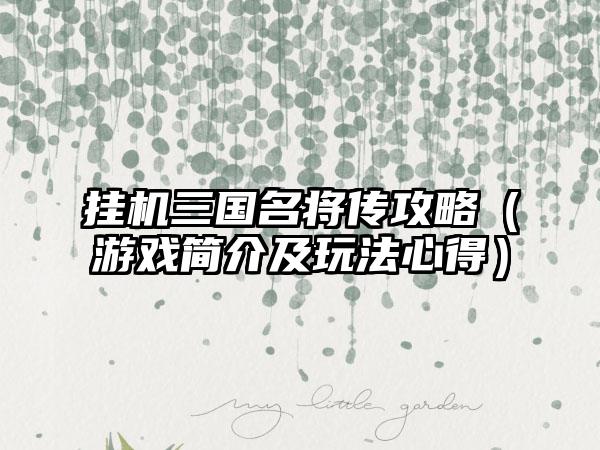 挂机三国名将传攻略（游戏简介及玩法心得）