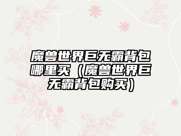 魔兽世界巨无霸背包哪里买（魔兽世界巨无霸背包购买）
