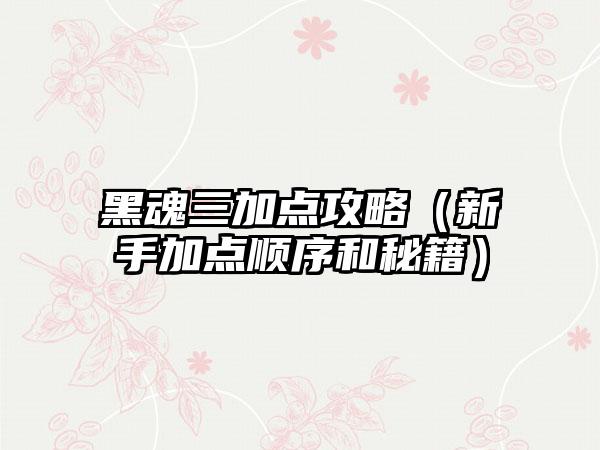 黑魂三加点攻略（新手加点顺序和秘籍）