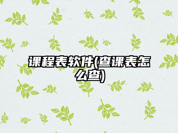 课程表软件(查课表怎么查)