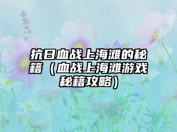 抗日血战上海滩的秘籍（血战上海滩游戏秘籍攻略）
