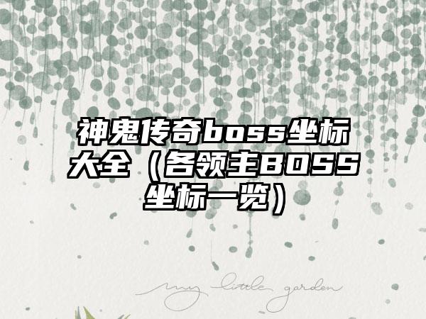 神鬼传奇boss坐标大全（各领主BOSS坐标一览）