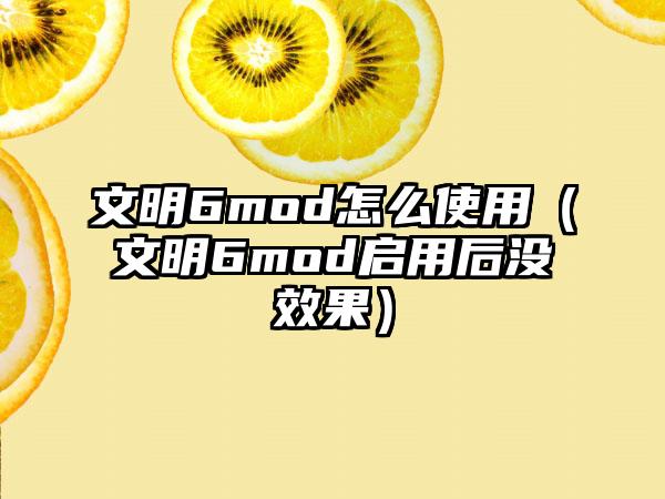 文明6mod怎么使用（文明6mod启用后没效果）