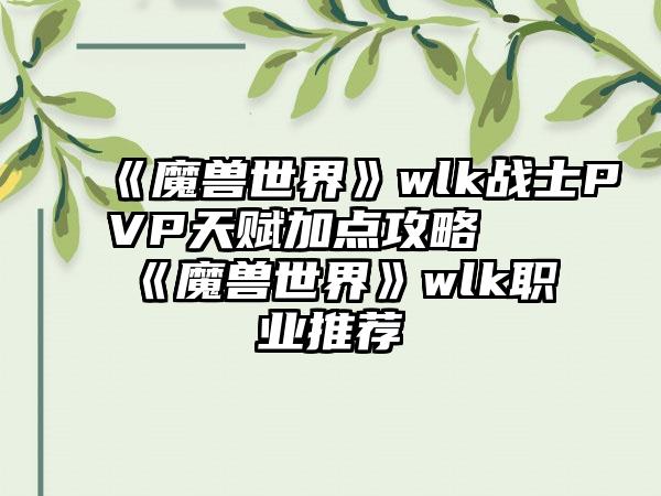 《魔兽世界》wlk战士PVP天赋加点攻略 《魔兽世界》wlk职业推荐