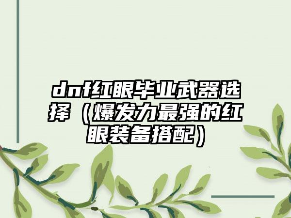 dnf红眼毕业武器选择（爆发力最强的红眼装备搭配）