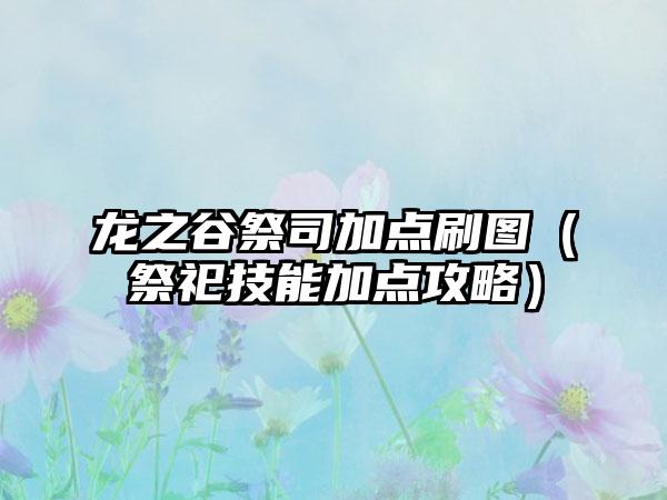 龙之谷祭司加点刷图（祭祀技能加点攻略）