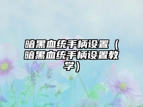 暗黑血统手柄设置（暗黑血统手柄设置教学）