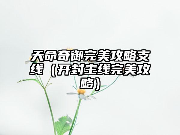 天命奇御完美攻略支线（开封主线完美攻略）
