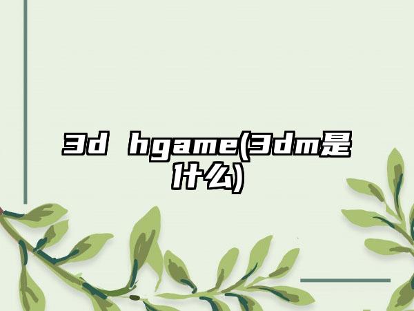3d hgame(3dm是什么)